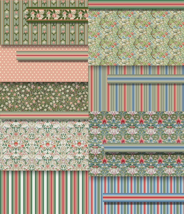Wm. Morrise Pink and Green Wallpaper samples