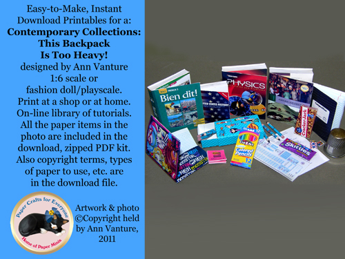 Backpack school supplies for 1:6 scale