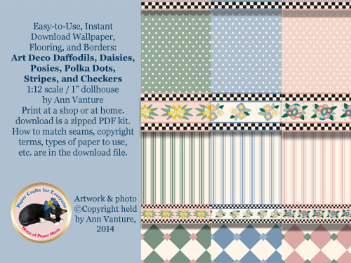 Posies, Daisies, Daffodils and Checkers 1:12 dollhouse wallpaper